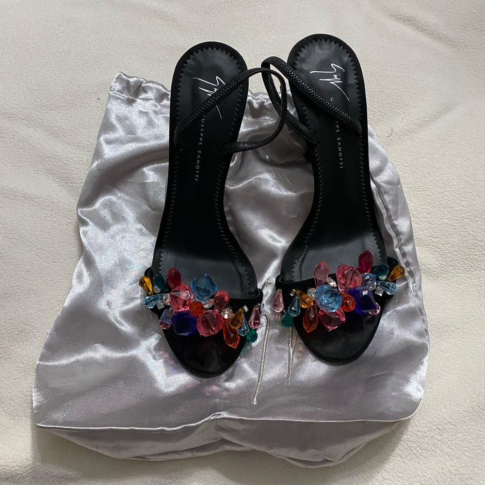 Multi color jeweled heel sandal